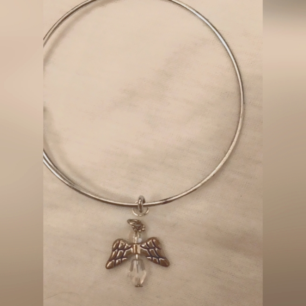 bangle bracelet with guardian angel charm . Handmade  .ģj